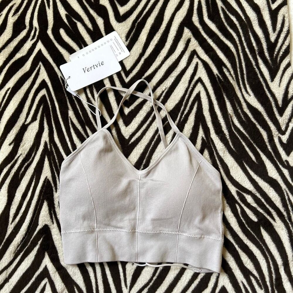 Vertvie light gray ribbed sports bra with removable padding women's small nwt